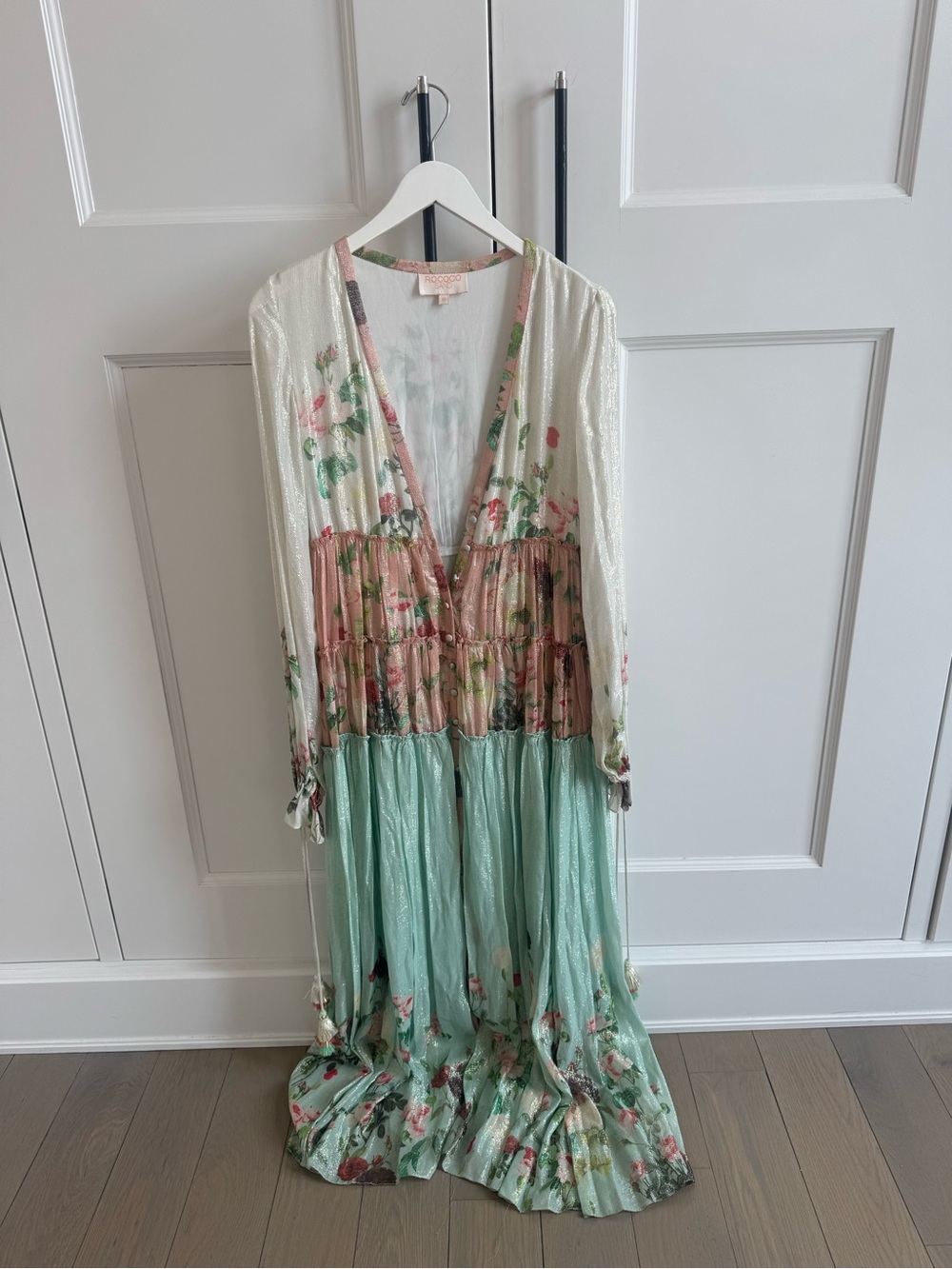 Rococo Sand Floral Tiered Maxi Dress in Mint and Blush